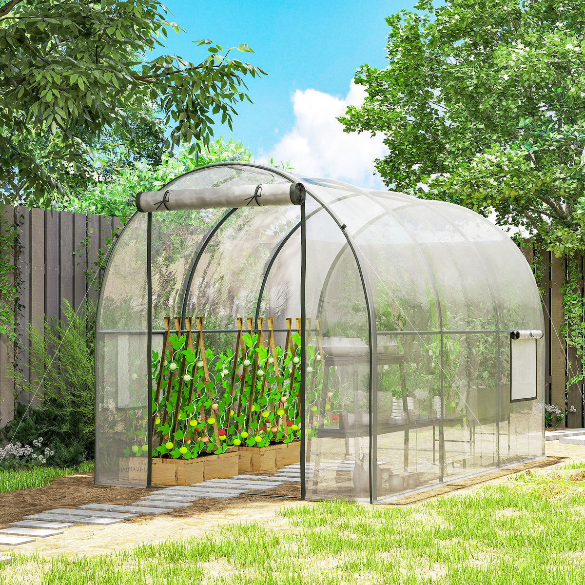Serre de Jardin Tunnel 6 m² 3L x 2l x 2H m châssis Tubulaire renforcé Porte zippée 2 fenêtres enroulables - transparent-1