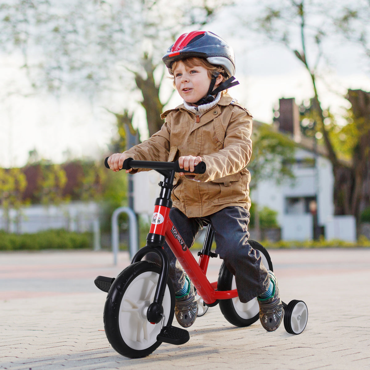 Vélo Enfant draisienne 2 en 1 roulettes et pédales Amovibles Roues 12" Hauteur Selle réglable pour enfants de 2 à 5 ans Acier Rouge-1