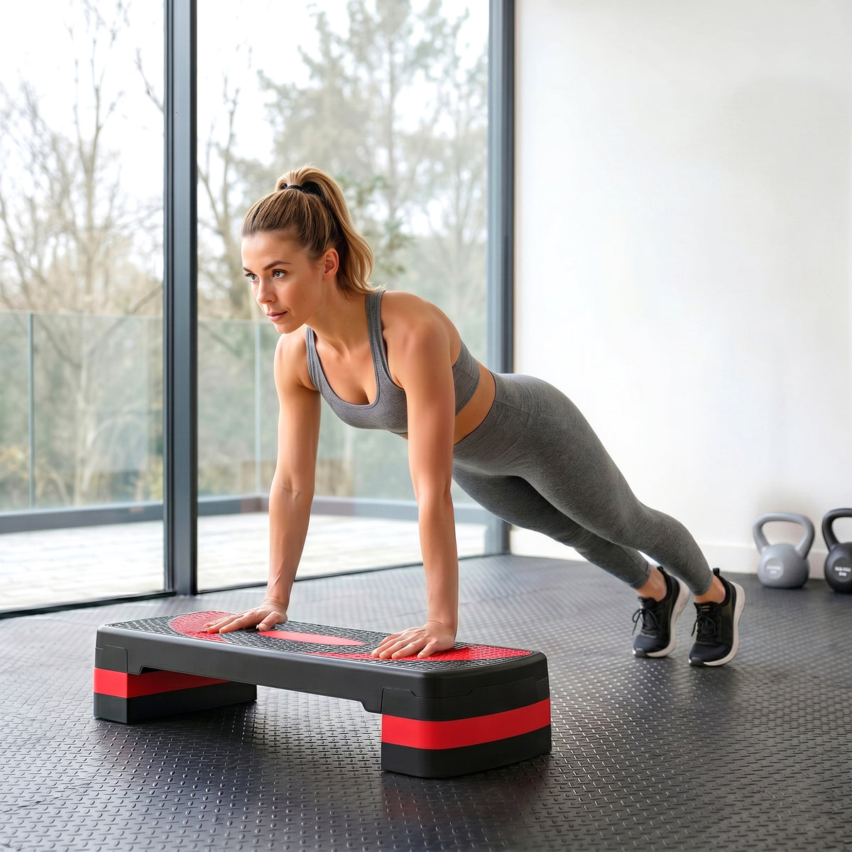 Stepper fitness aérobic hauteur réglable surface antidérapante 80 x 31 x 20 cm noir rouge-7