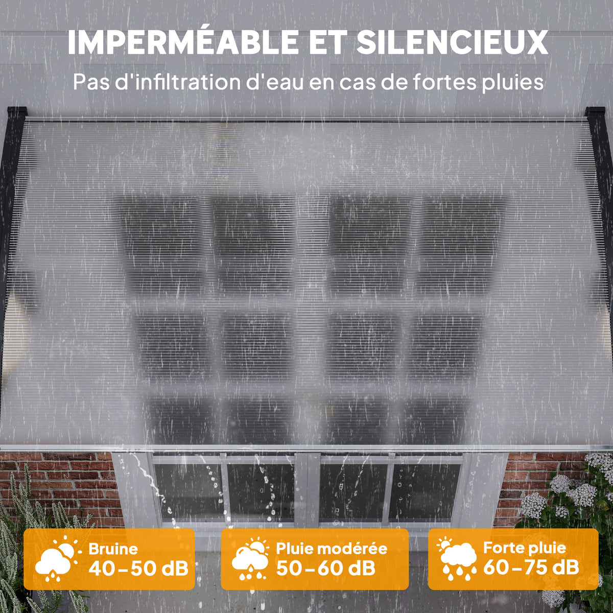 Auvent de porte d'entrée toit marquise en polycarbonate protection contre pluie neige UV 0,9 x 1,5 m, transparente-4