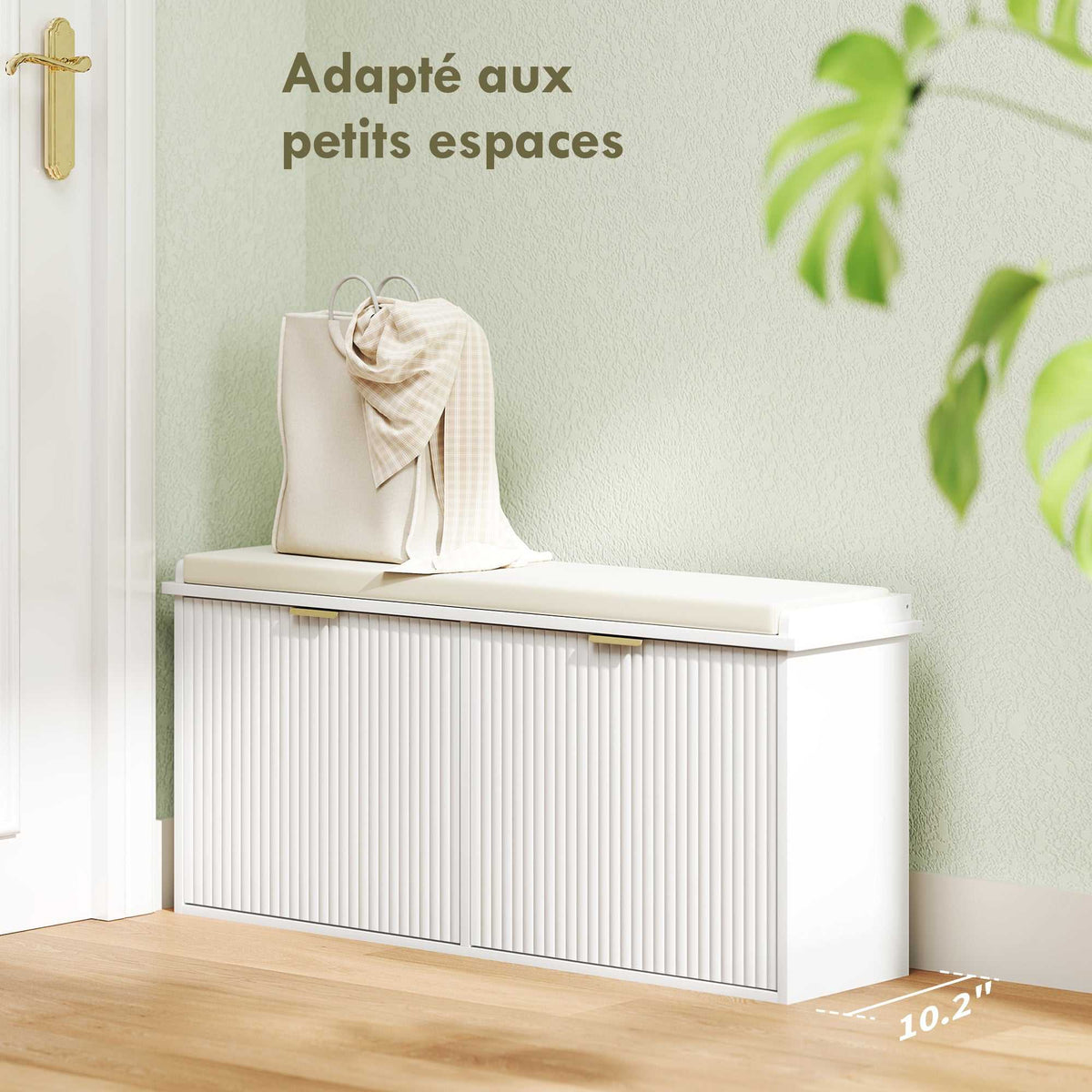 Banc à chaussures avec coussin d'assise rembourré et tiroir rabattable pour couloir, chambre, 104 x 26 x 47,5 cm, blanc-3