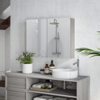 Armoire murale salle de bain avec miroir, meuble salle de bain, double portes et étagères réglables, 80x15x60cm, gris-9
