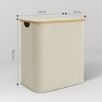 Panier à linge double pliable 80 L corbeille à linge sale avec couvercle, poignées rainurées, beige-2