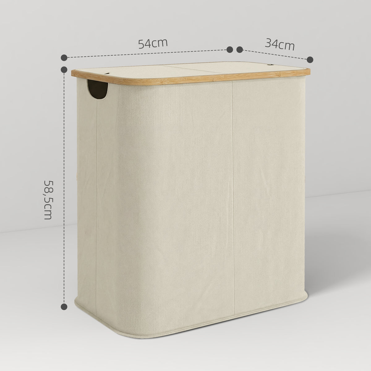 Panier à linge double pliable 80 L corbeille à linge sale avec couvercle, poignées rainurées, beige-2