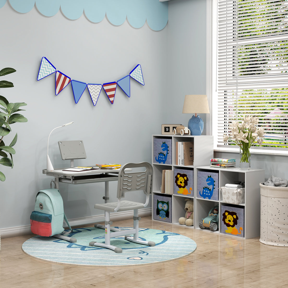 Ensemble chaise et bureau pour enfants avec lampe LED hauteur réglable plateau incliné support de lecture gris-8