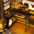 Bureau gaming réversible, bureau gaming d'angle, support pour écran, étagère en maille réglable, 114,5x82x91,5cm, noir-9