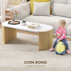 Table basse ovale, table d'appoint aspect effet marbre, coins arrondis pieds épais, 110 x 50 x 40 cm, blanc-5