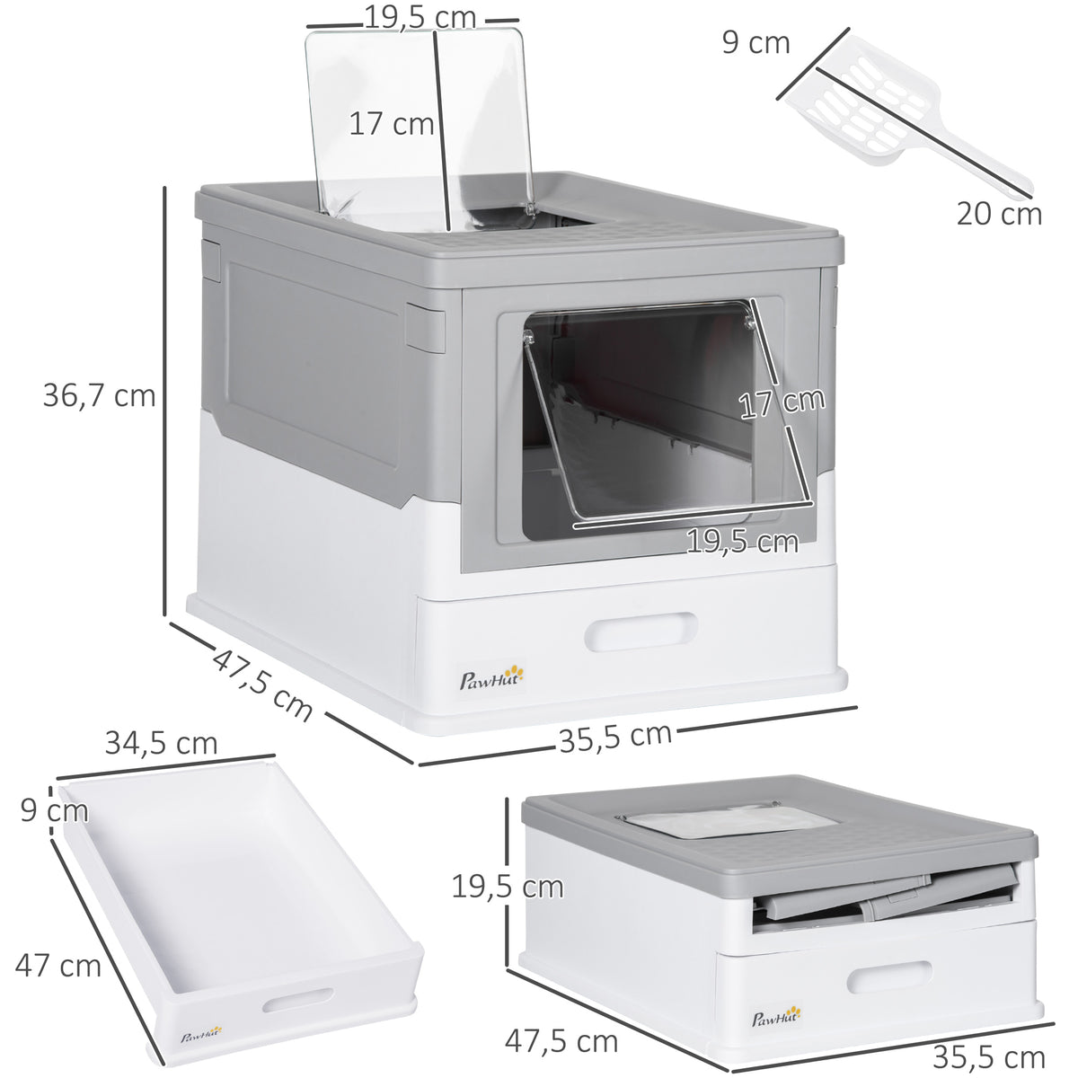 Lot de 2 maisons de toilette pour chat pliable double porte battante et supérieure pelle fourni 47,5 x 35,5 x 36,7 cm-2