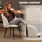 Lot de 2 chaises de salle à manger avec dossier en tissu effet laine boucleé pieds en acier 55 x 62 x 80 cm beige noir-4