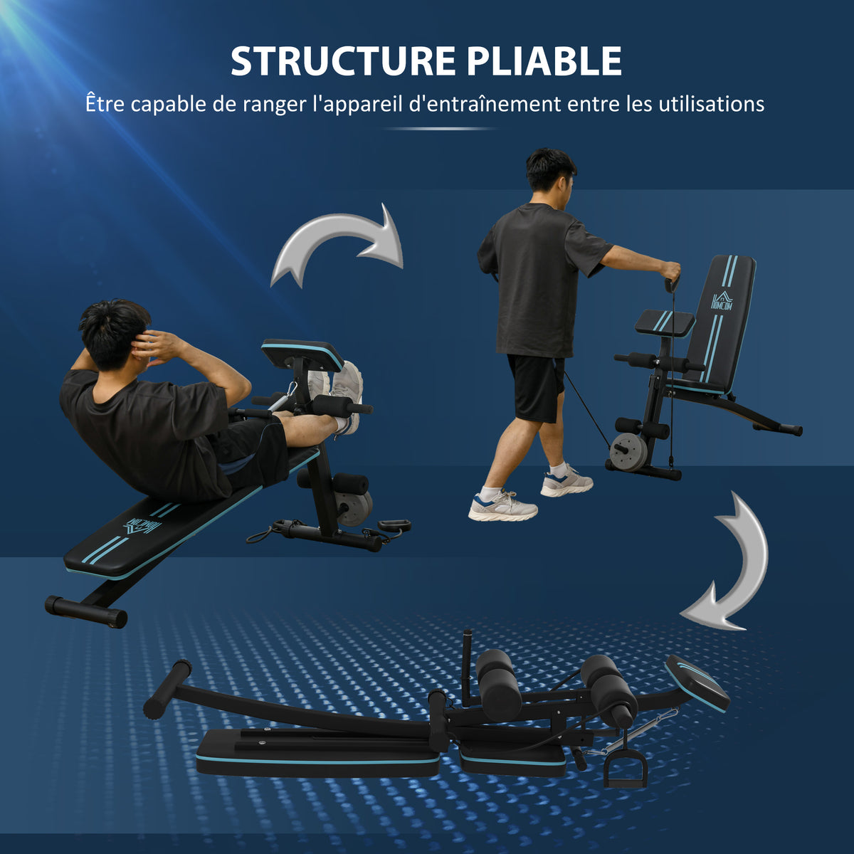 Banc de musculation pliable inclinable, banc réglable avec extenseur des jambes, acier, 54 x 160 x 106 cm, noir bleu-4
