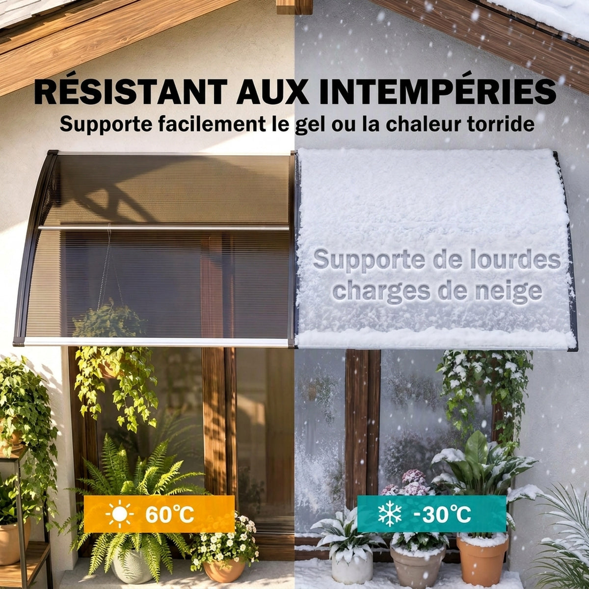 Auvent de porte toit marquise en polycarbonate auvent de porte d'entrée bord en aluminium contre la pluie et UV-5
