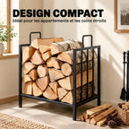 Range bûches Porte-bûches Etagère porte bois de cheminée charge max 15 Kg 44x33x46cm métal époxy noir-4