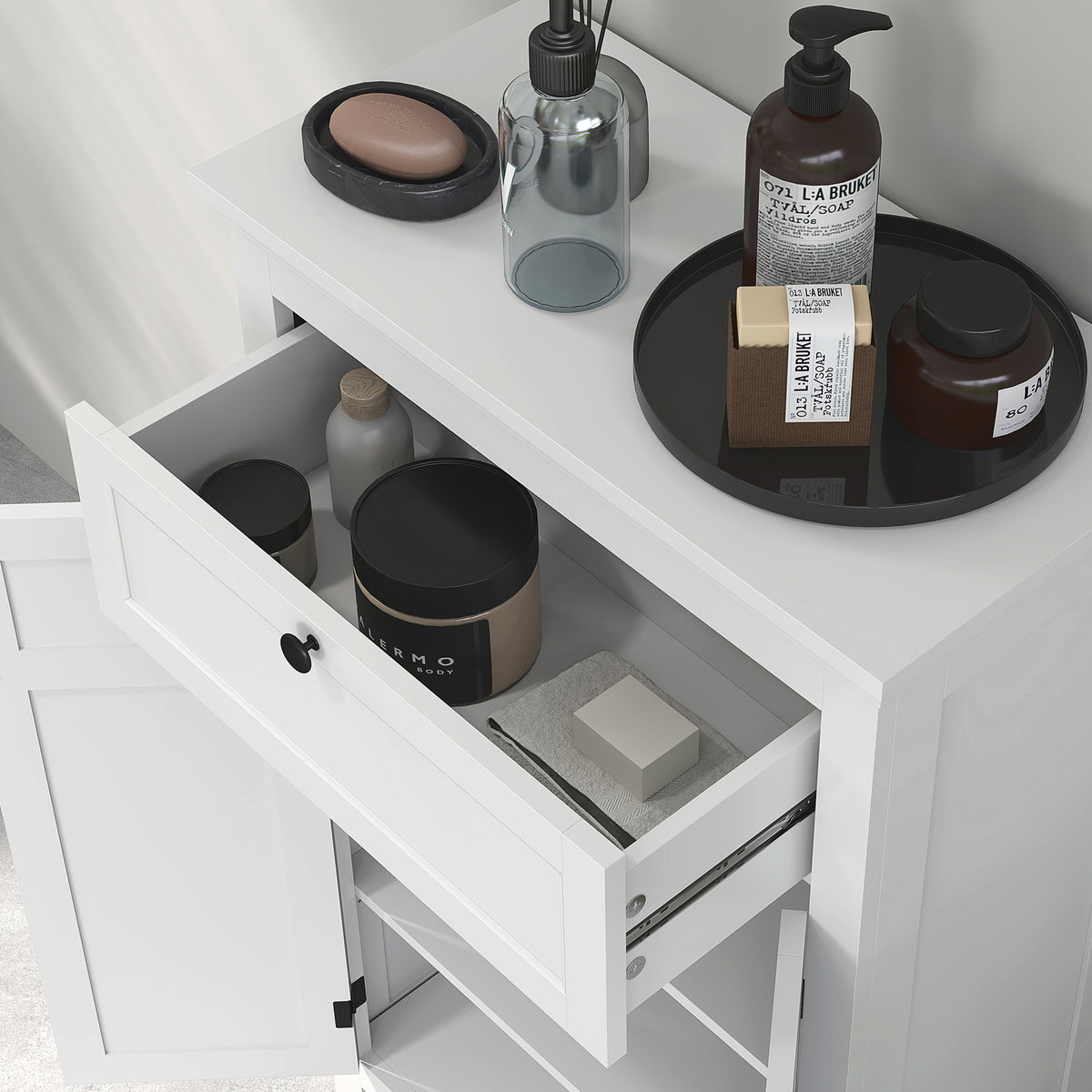 Meuble de salle de bain avec tiroir et étagères réglables, armoire de rangement sur pied, hauteur 102,5 cm, blanc-8