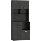 Buffet Haut Cuisine, Armoire de Cuisine avec 4 Portes à Fermeture Douce, Tiroir et Étagères Réglables, Noir-0