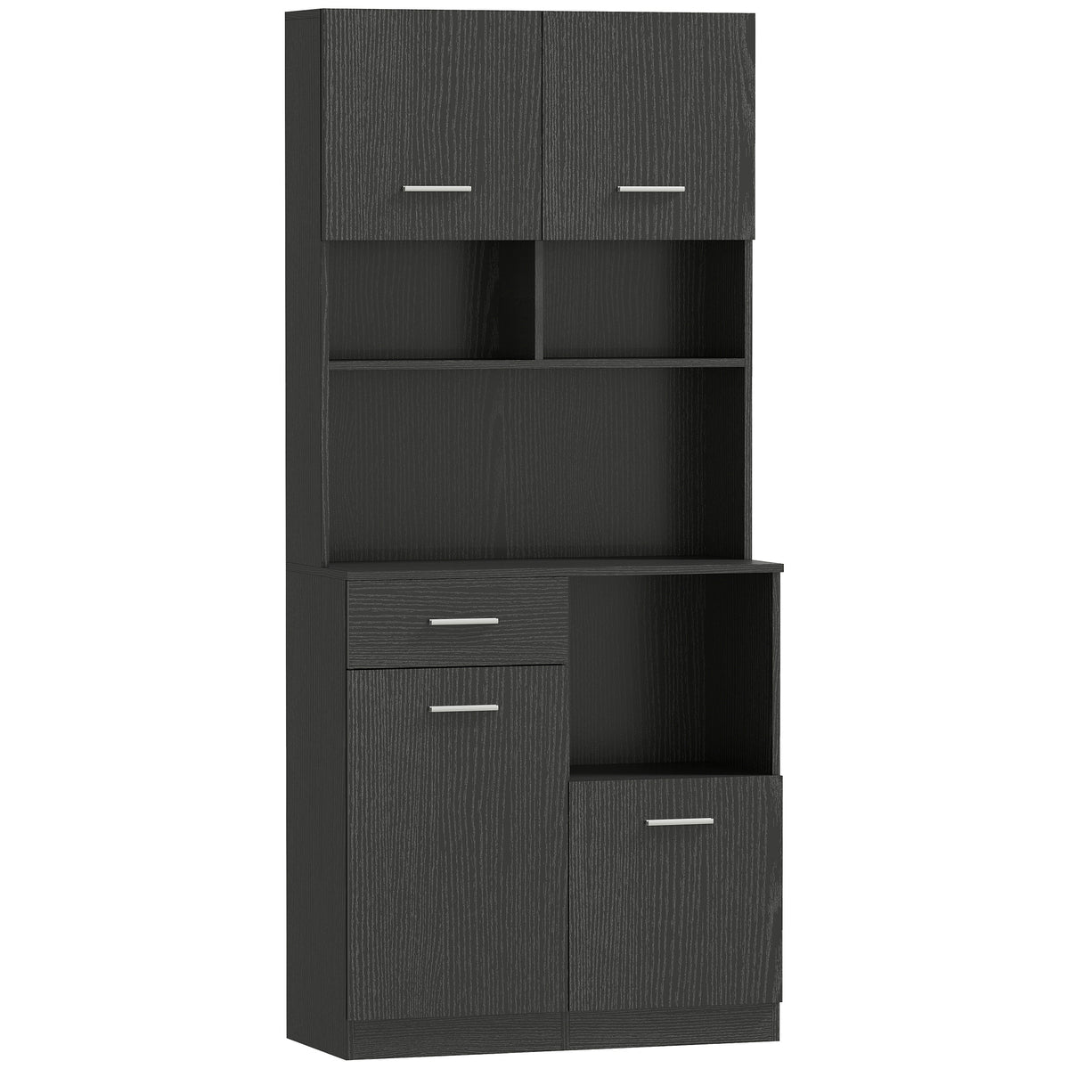 Buffet Haut Cuisine, Armoire de Cuisine avec 4 Portes à Fermeture Douce, Tiroir et Étagères Réglables, Noir-0