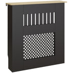 Couvercle de Radiateur en Bois à Lattes avec Détails Croisés et Étagère Supérieure, 78 x 19 x 81 cm, Noir-0