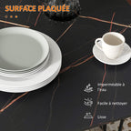 Table pliante cuisine table à manger pliable avec 2 abattants 2 roues avec freins 120 x 80 x 73 cm noir marbré imitation-4
