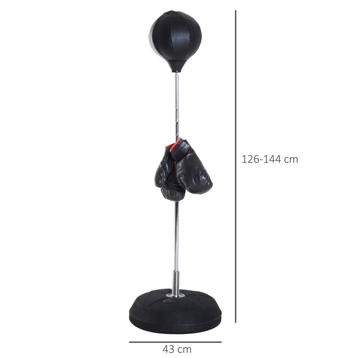 Sac Frappe Pied Punching ball pied haut. réglable 126-144 cm gants, pompe base lestage adolescents débutants noir-2