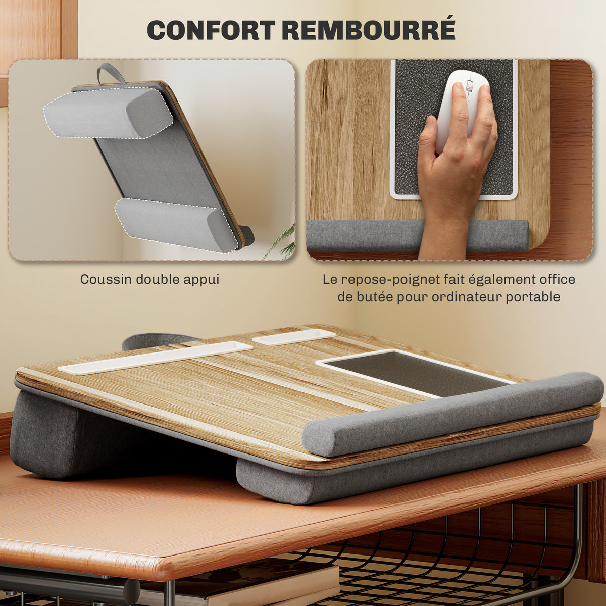 Support ordinateur portable lit avec traversin fente pour tablette ou téléphone tapis de souris repose-poignet poignée-4