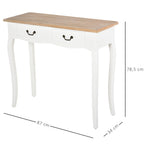 Table Console Table d'entrée Bout de Canapé Style Mexicain 2 tiroirs dim. 87L x 34l x 78H cm MDF Bois Massif pin Clair Blanc-2