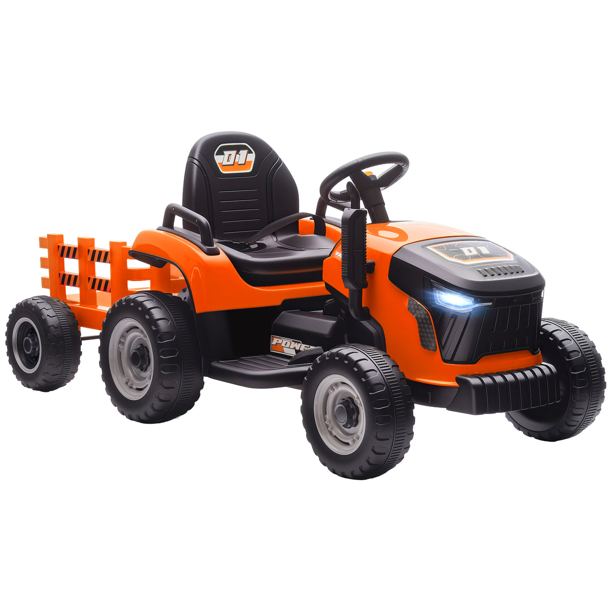 Tracteur électrique enfants avec remorque amovible, voiture électrique enfants, télécommande 2,4G, 139x58x55cm, orange-0