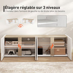 Meuble TV, banc TV avec 4 portes à fermeture amortie, étagère réglable et passe-câbles, 135 x 38 x 45 cm, blanc-6