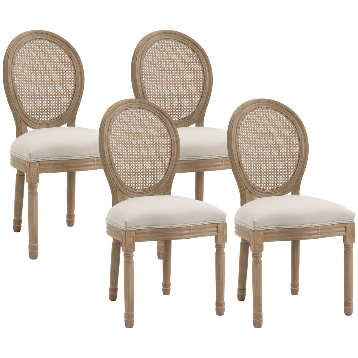 Lot de 4 chaises de Salle à Manger - Chaise de Salon médaillon Style Louis XVI - Bois Massif sculpté, patiné-9