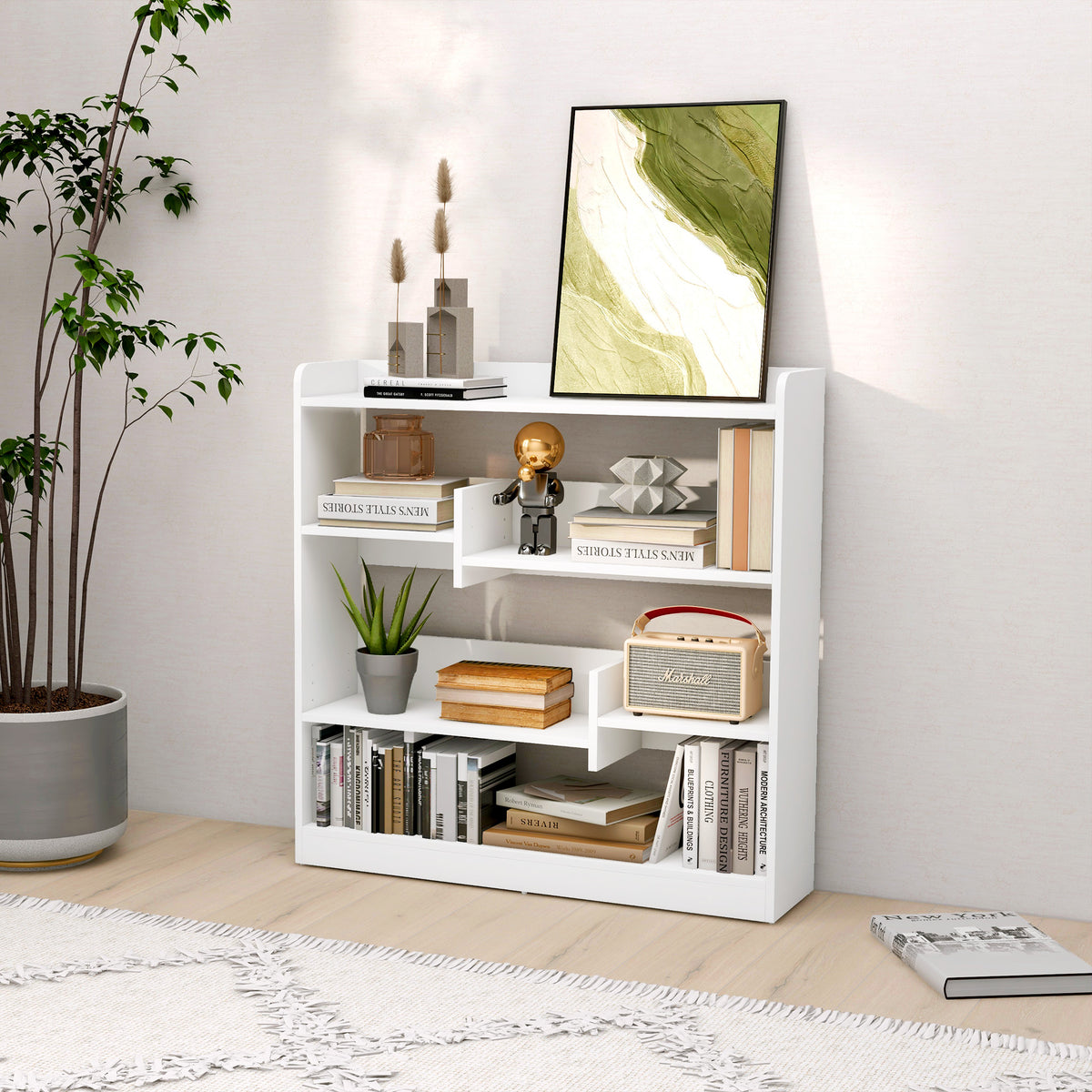 Bibliothèque étagère Meuble de Rangement dim. 90L x 24l x 91H cm 4 Niveaux 3 Panneaux arrières Panneaux de Particules Blanc-9