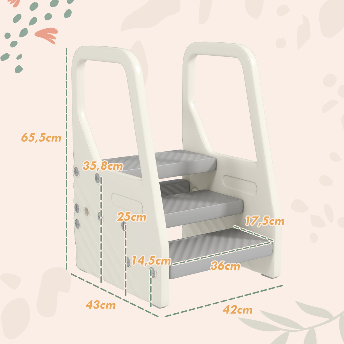 Marchepied enfant escabeau 3 marches pour enfants hauteurs réglables de 3 à 2 marches 43 x 42 x 65,5 cm gris-2