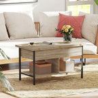 Table basse relevable et extensible, table de salon avec compartiment caché étagères ouvertes, 98x49x55cm, bois naturel-8