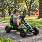 Kart à pédales pour enfants, karting enfant 3 à 6 ans avec roue libre, frein, roues EVA antidérapantes, vert-9