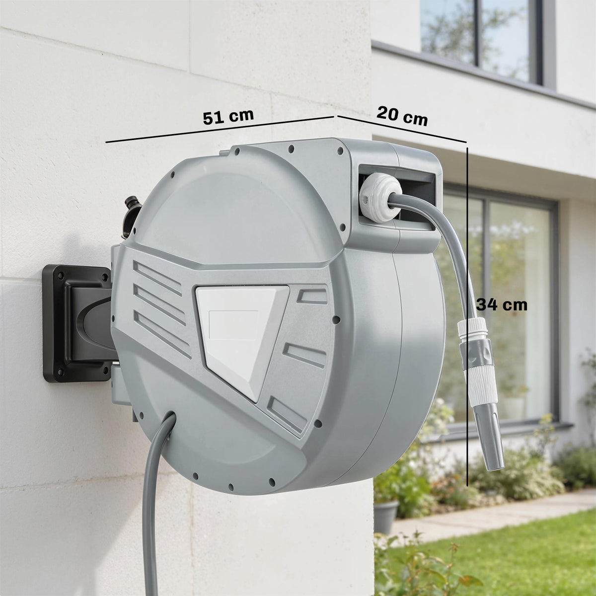 Enrouleur Tuyau Arrosage Mural 20+1,6m x Ø 15mm, Dévidoir de Tuyaux d'Eau Rétractable Automatique Pivotant à 180°, Gris-2