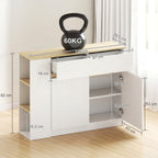 Buffet meuble de rangement avec 2 tiroirs 3 étagères ouvertes et placard 2 portes 110 x 29,5 x 82 cm blanc-2