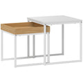 Lot de 2 tables basses gigognes carrées, tables gigognes de salon avec cadre en acier, style moderne, blanc-0