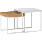 Lot de 2 tables basses gigognes carrées, tables gigognes de salon avec cadre en acier, style moderne, blanc-0