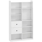 Bibliothèque, Étagère 6 Niveaux, 120 x 30 x 200 cm, Meuble de Rangement avec 2 Tiroirs et Panneau Perforé, Blanc-0