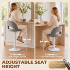 Lot de 2 Tabourets de Bar, Chaises de Bar Réglables en Hauteur, Assise Rembourrée en Chenille, Pivotant 360°, Gris-7