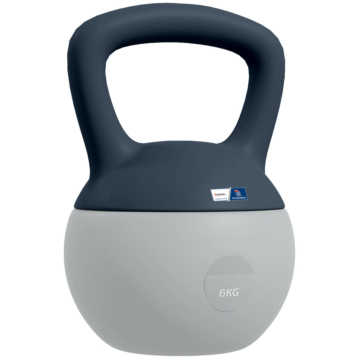 Kettlebell 6kg - Collaboration .fr x FFHandball - haltère avec poignée antidérapante, gris et bleu-0