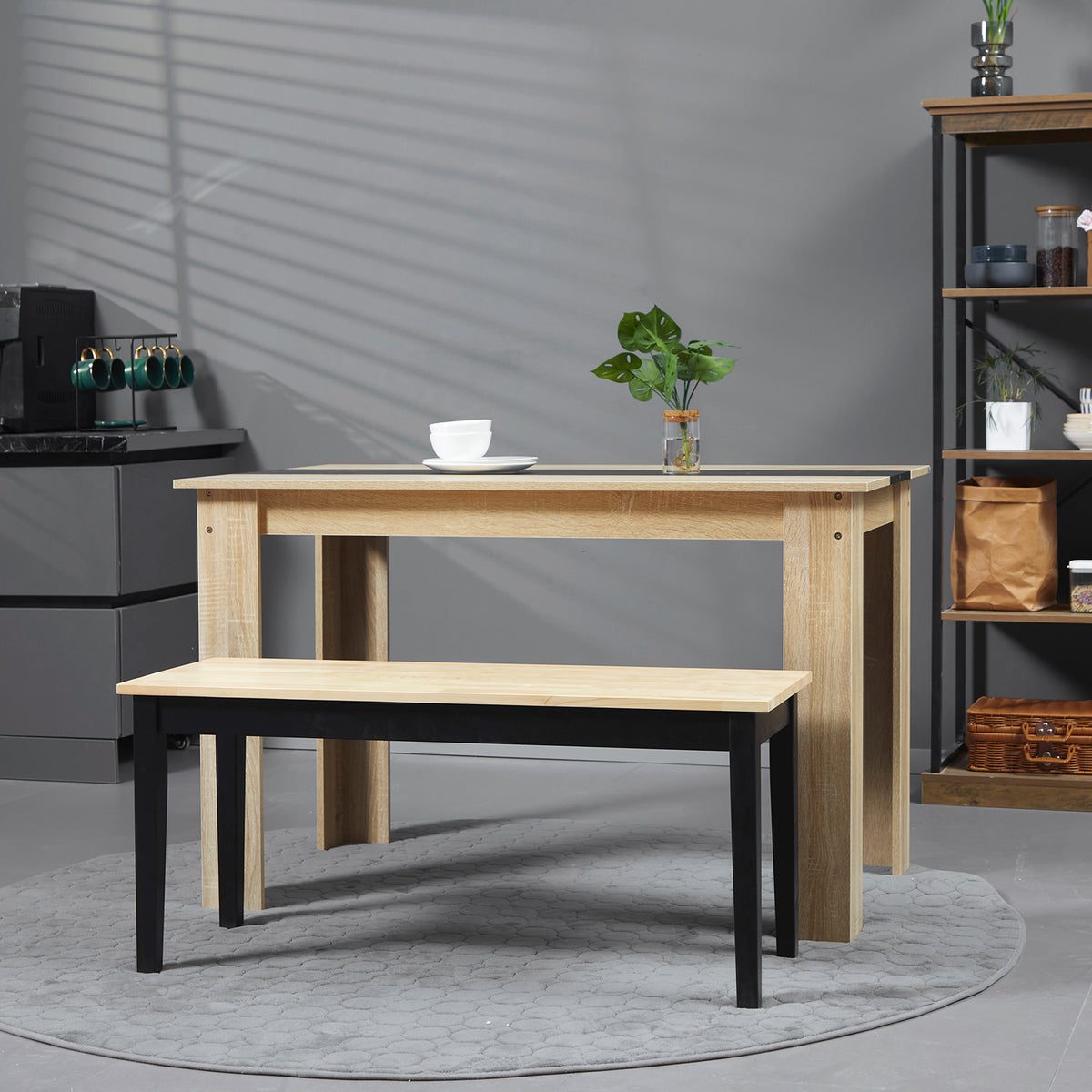 Banc en bois pour 2 personnes bicolore assise naturelle et piètement noir 102 x 36 x 45 cm-9