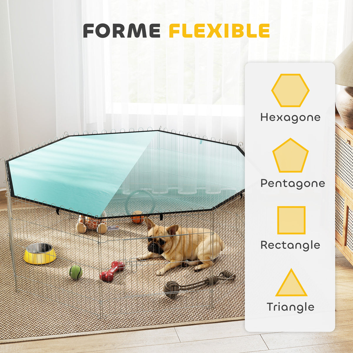 Parc pour chien, enclos chien 8 panneaux avec toit, modulable et pliable, enclos portable 60H cm avec porte argent vert-3