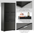 Meuble à Chaussures Armoire à chaussures 3 Portes abattantes 3 Compartiments en bois 60L x 26I x 124H cm Noir-3