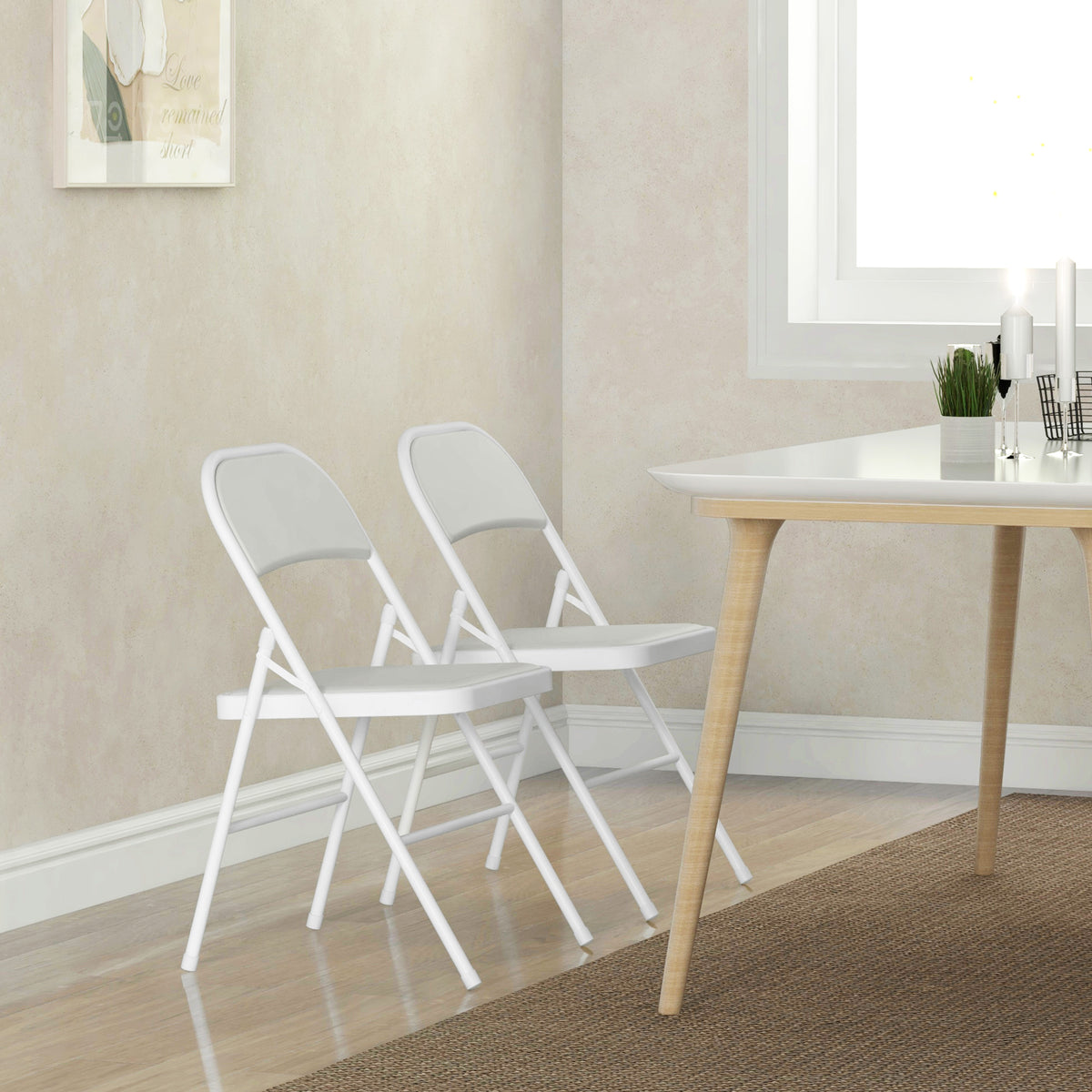 Lot de 2 chaises pliantes chaises de salle à manger portables cadre en acier dim. 45l x 46P x 78H cm blanc-6