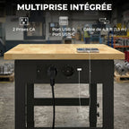Établi d'Atelier Réglable, 121,9x50,8x79-99cm, Charge 900 kg, 2 Prises et 2 Ports USB, Panneau Perforé, Noir-4