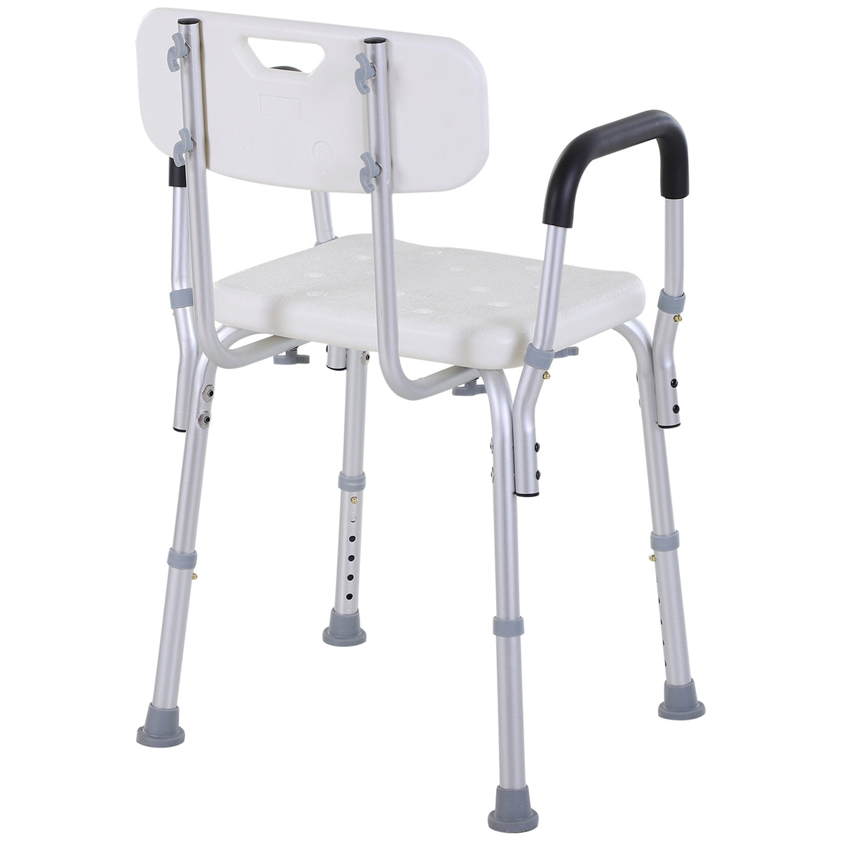 Chaise de Douche siège de Douche Ergonomique Hauteur réglable Pieds antidérapants Dossier accoudoirs Amovibles Charge Max. 136 Kg alu HDPE Blanc-4