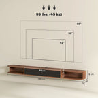 Meuble TV Suspendu, Meuble Télé pour Téléviseur jusqu'à 75 Pouces, Tiroir Rabattable, 2 Étagères, 180x24x16cm, Noyer-2