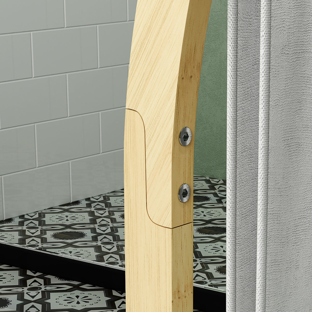 Porte-serviettes en bambou 3 barres avec étagère de rangement, pour la salle de bains et la buanderie, finition naturel-7