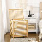 Panier à linge sale en bambou avec sac en polyester et coton amovible et couvercle - dim. 50L x 36l x 60H cm naturel-6