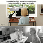 Lit de Bureau pour Chat Rotation de 360° et Hauteur Réglable, Lit pour Chat Lavable avec Balle Jouet, 35x35x48cm, Gris-3