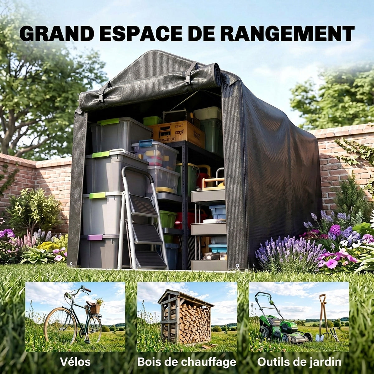 Abri de jardin 2 x 1,6 x 1,65 m abri extérieur cadre en métal galvanisé, imperméable résistant aux UV, gris foncé-6