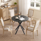 Table à Manger Ronde pour 2 Personnes avec Plateau Aspect Bois et Piètement Croisé en Acier, Noir-6
